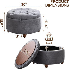 30Inch Round Storage Ottoman with Tray, Modern Tufted Circle Coffee Table with Storage, Upholstered Ottoman with Removable Top for Living Room, Bedroom, Chenille Blue