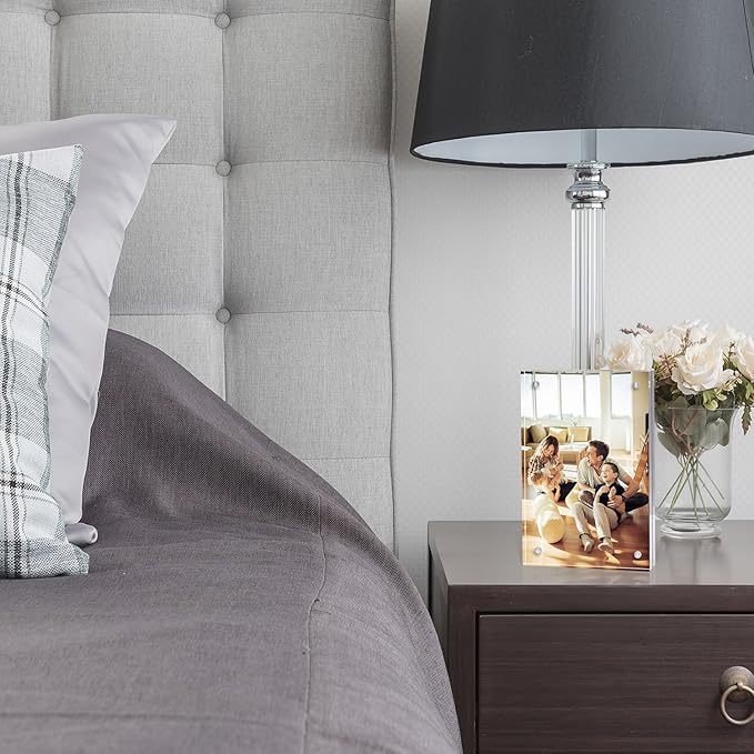 Meetu Acrylic 5x5 Picture Frame 5 Pack Clear Two Sided Desk Photo Frame Magnetic Frame Inner Size 4x4 with Gift Pack for Display Family Pictures Baby Photos Friends Pictures Pet Dog Picture