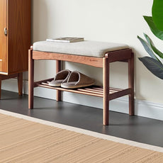 Solid Wood Shoe Bench Assembled, Shoe Rack Bench with Cushion for Entryway, Living Room, Bedroom, Hallway, 11.8