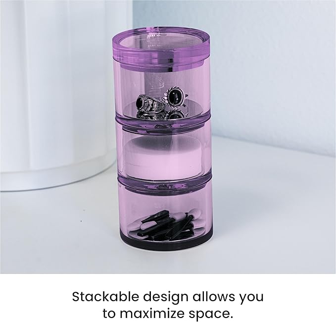 OfficeGoods 3-Tier Stackable Acrylic Holder- Stylish Desk Organizer and Storage for Office or Home – Transparent Round Design, Purple with Silver Metal Base