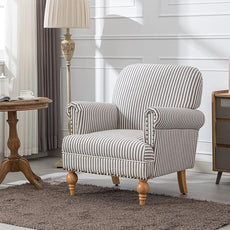 chairus Linen Accent Chair for Living Room Set of 2 Upholstered Mid Century Modern Single Sofa Chair with Solid Wood Legs Comfy Reading Armchair for Bedroom/Office Room/Recption/Lounge, Black Stripe