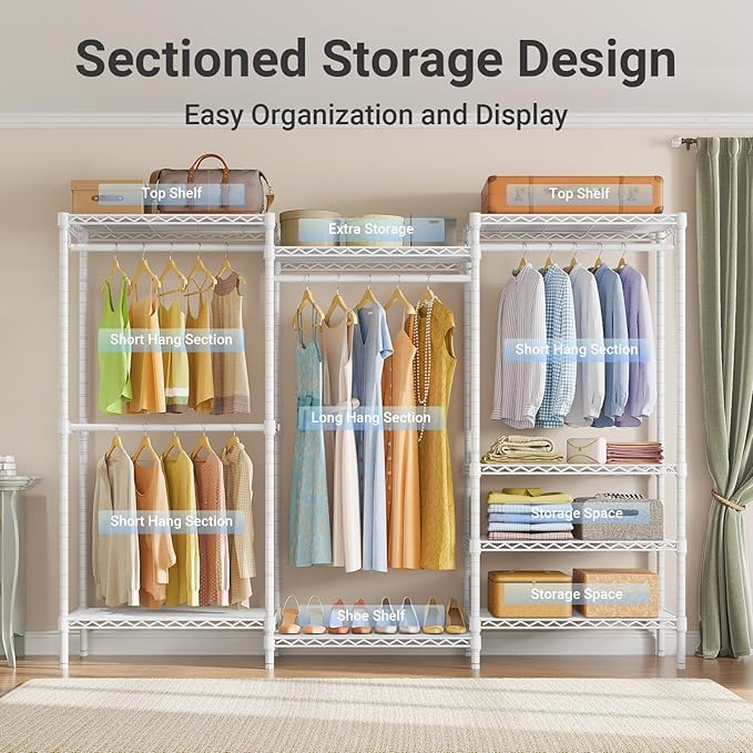 VIPEK V5 Plus Portable Closet Wardrobe Heavy Duty Clothes Rack, Large Free Standing Closet Rack for Hanging Clothes, 85.4" L x 15.7" W x 76.4" H, White