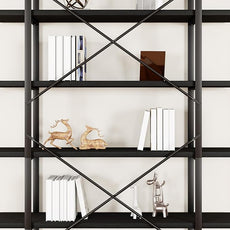 HSH 6 Tier Tall Black Bookshelf, Modern Large Storage Book Shelves & Display Book Shelf,Industrial Open Vertical Metal and Wood Black Bookcases 6 Shelf for Bedroom Living Room Office, Black Oak