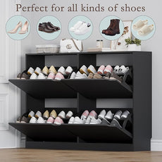 Shoe Cabinet with 4 Flip Drawers, Narrow Hidden Shoe Storage Cabinet, Slim Freestanding Shoe Rack Organizer for Entryway, Hallway, Bedroom, Living Room
