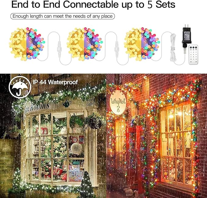 116ft Color Changing String Lights, 200 LED Multicolor & Warm White Globe Lights with Remote, 11 Modes, IP44 Waterproof, Plug in Fairy Lights for Indoor Outdoor Christmas Party Garden Decor