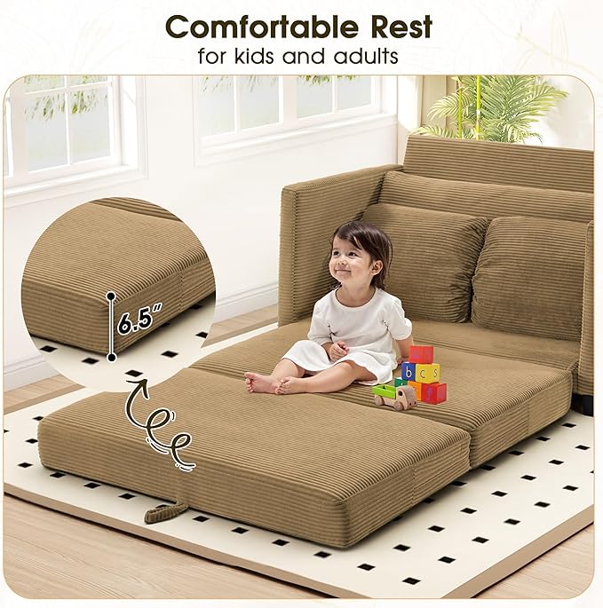 51" Convertible Loveseat Sofa Bed, 2-in-1 Folding Sofa Bed with 2 Pillow for Small Spaces, Modern Loveseat Sleeper Couch for Apartment, Living Room & Guest Room (Brown Corduroy, 51 inch)