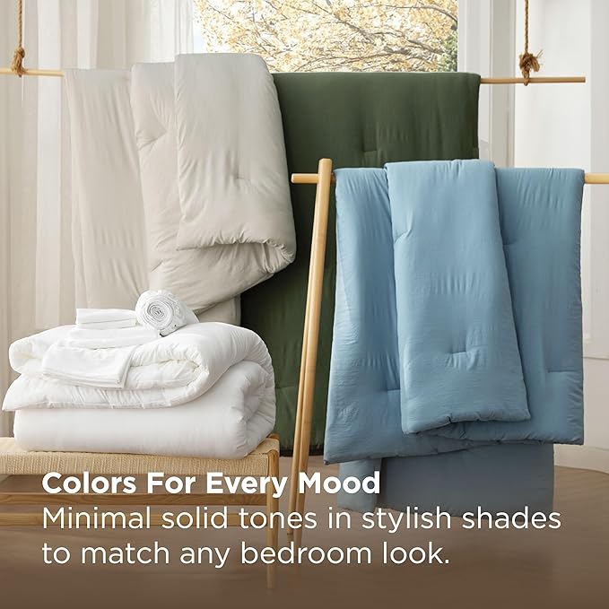 Bedsure Full Size Comforter Set, Dusty Blue Soft Prewashed Bedding for All Seasons, 7 Pieces Warm Winter Down Alternative Bed Set, Fluffy Bed in a Bag with Sheets, Pillowcases & Shams