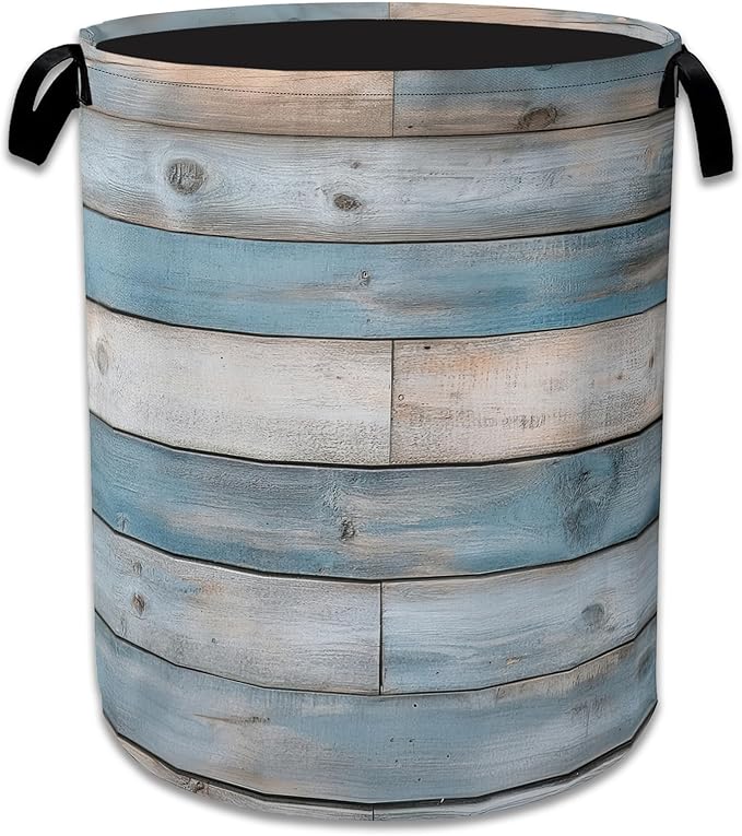 Rustic Wood Grain Laundry Basket,Foldable Waterproof Oxford Cloth Tote Bag Vintage Barn Wooden Laundry Hamper with Handles,20.8"x16" Clothes Storage Bucket Organizer for Laundry Room Bathroom Bedroom