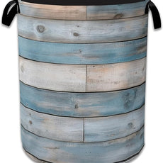 Rustic Wood Grain Laundry Basket,Foldable Waterproof Oxford Cloth Tote Bag Vintage Barn Wooden Laundry Hamper with Handles,20.8