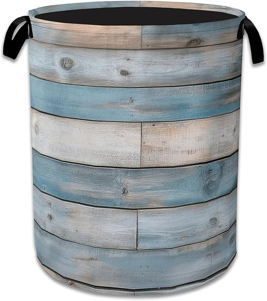 Rustic Wood Grain Laundry Basket,Foldable Waterproof Oxford Cloth Tote Bag Vintage Barn Wooden Laundry Hamper with Handles,20.8"x16" Clothes Storage Bucket Organizer for Laundry Room Bathroom Bedroom