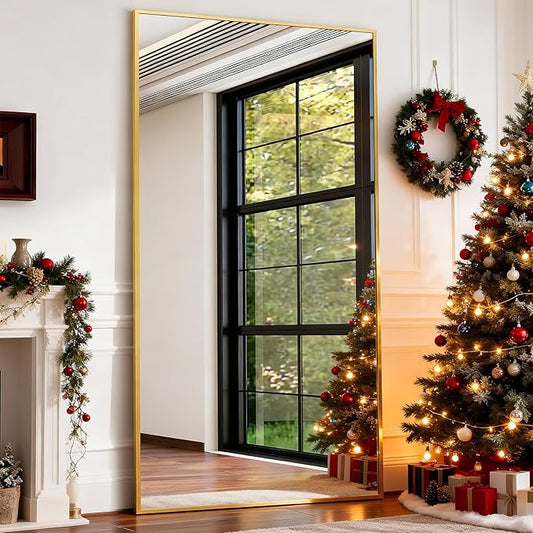 BEAUTYPEAK 76"x34" Rectangle Full Body Floor Mirrors, Full Length Mirror Hanging or Leaning, Aluminum Alloy Frame Wall Mirror for Bedroom, Dressing Room, Gold
