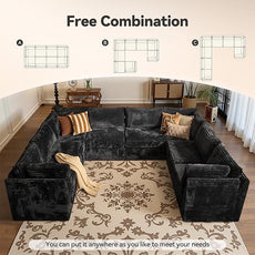 Large 8 Seat Modular Sectional Sofa with Ottoman Seat Corduroy Sleeper Sectional Sofa Bed Oversized Convertible Modular Couch for Living Room