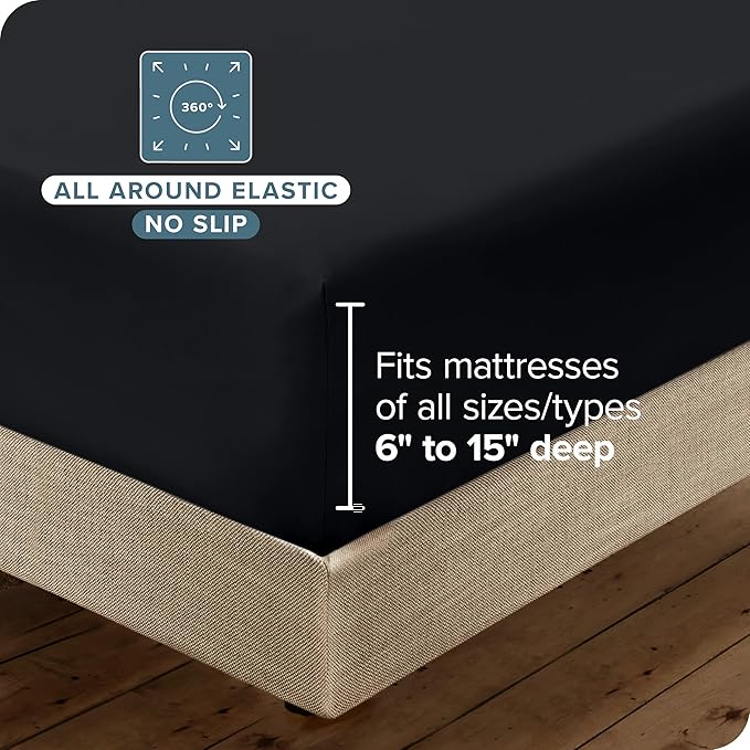 Bare Home Hotel Luxury Full XL Sheet Set, Extra Soft - 6 Piece Set - Deep Pockets - Easy Fit - Cooling & Breathable - Wrinkle, Fade, Stain Resistant - Includes 4 Pillowcases (Full XL, Black)