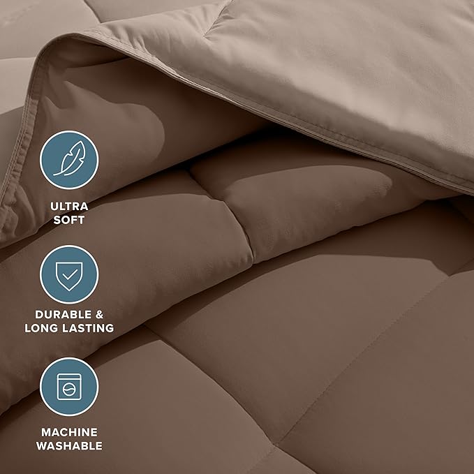 Bare Home King/California King Comforter - Reversible Colors - Goose Down Alternative - Ultra-Soft - Premium 1800 Series - All Season Warmth - Bedding Comforter (King/Cal King, Cocoa/Taupe)