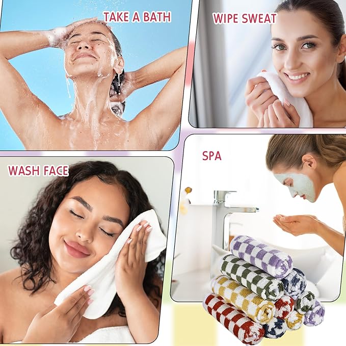 Newwiee 40 Pcs Wash Cloth Bulk Cotton Bath Hand Face Washcloths Soft Quick Drying Towel for Women Bathroom Washing Body Viscose Fiber Multipurpose Fingertip Rags(Gingham,13 x 13 Inch)
