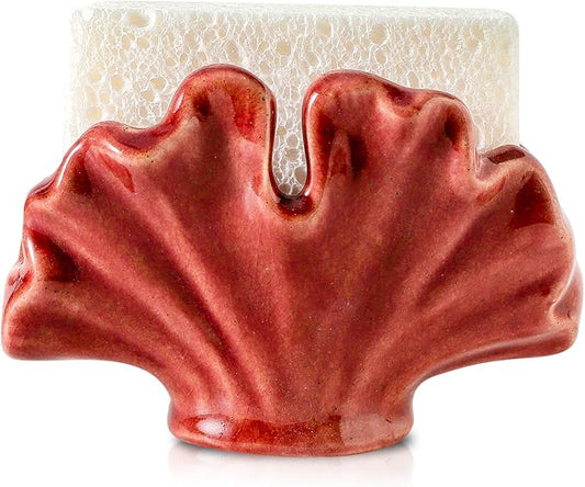Ceramic Sponge Holder,Sponge Holder for Kitchen Sink,Compact Sink Caddy Organizer, Dish Sponge Holders,Farmhouse Kitchens Decor Cute Gadgets Accessories,Christmas Kitchen Decor(Red)