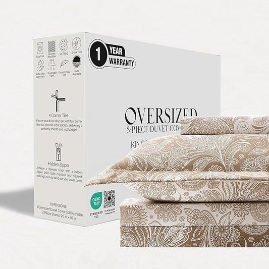 Southshore Fine Living, Inc. Oversized King/California King Duvet Cover Set – Reversible, Premium Quality Bedding – Includes 1 Duvet Cover and 2 Pillow Shams, Easy Care, Paisley Taupe