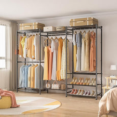 Wardrobe Closet Heavy Duty Clothes Rack, Portable Closet Organizer System with 4 Hang Rods & 8 Shelves, Metal Clothing Rack Garment Rack for Hanging Clothes, Max Load 890 LBS