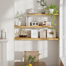 Fun Memories 40 Inch Floating Shelves for Wall, 9.3 Inch Deep Shelves for Books & Decor, Wall-Mounted Floating Shelf 40 Inch Long Set of 2, Rustic Wooden Shelf for Living Room, Bedroom, Kitchen, Oak