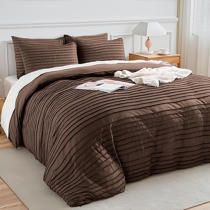 NEXHOME PRO Duvet Cover King Size, Blue 3 Pieces Boho Tufted Duvet Cover Set, Soft and Lightweight Microfiber Comforter Cover Set for All Season(Dark Brown,104 x 90)-No Comforter