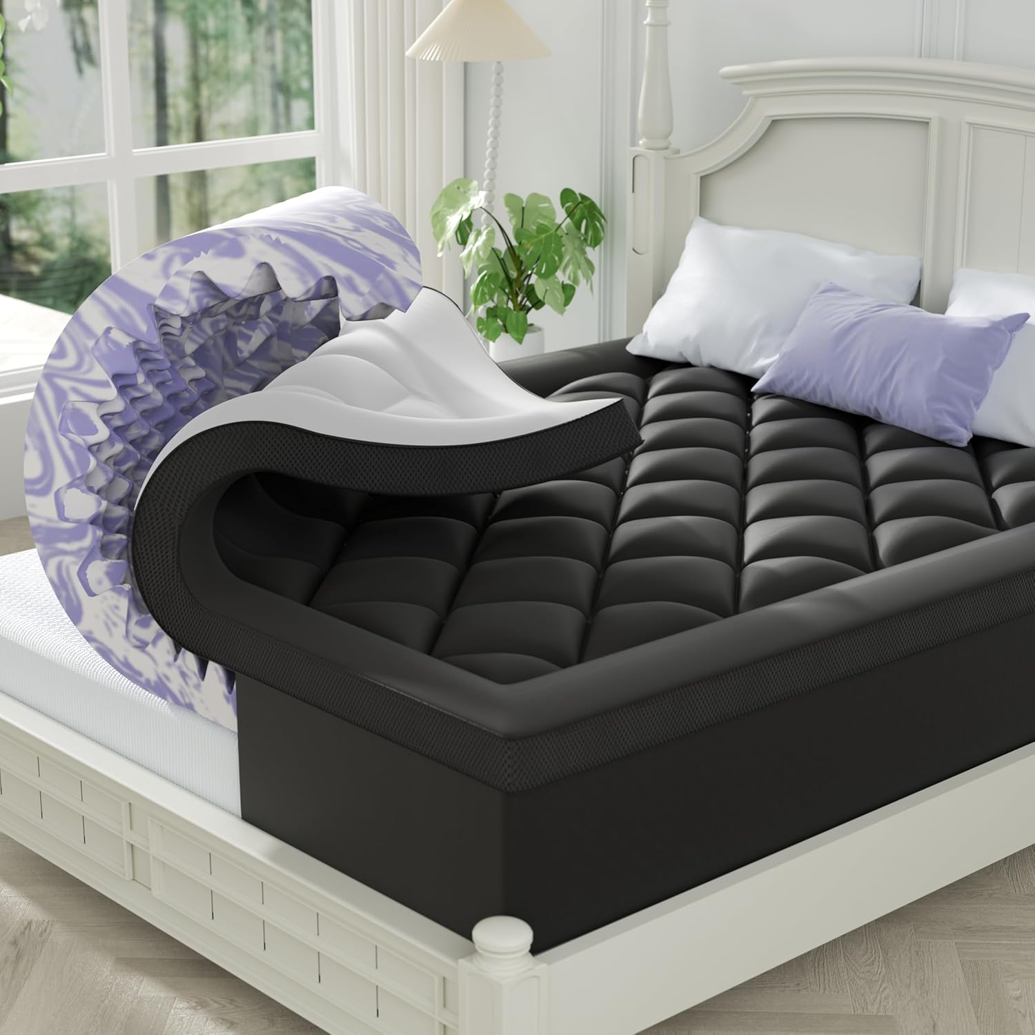 ChiXpace Dual Layer 4 Inch Memory Foam Mattress Topper Twin XL - 2 Inch Gel Memory Foam and 2 Inch Pillow Top Mattress Pad, 7-Zone Egg Crate Twin XL Size Mattress Topper (White) Dormly