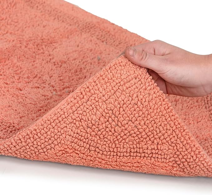 voyzz home Set of 2 Reversible Bath Rug 20x32 inch -17x24 inch | 100% Cotton Hand Tufted Soft & Absorbent Bath Mat|Washable Quick Dry Shaggy Shower Mat | Non-Slip Mordern Bathroom Decor | Peach…