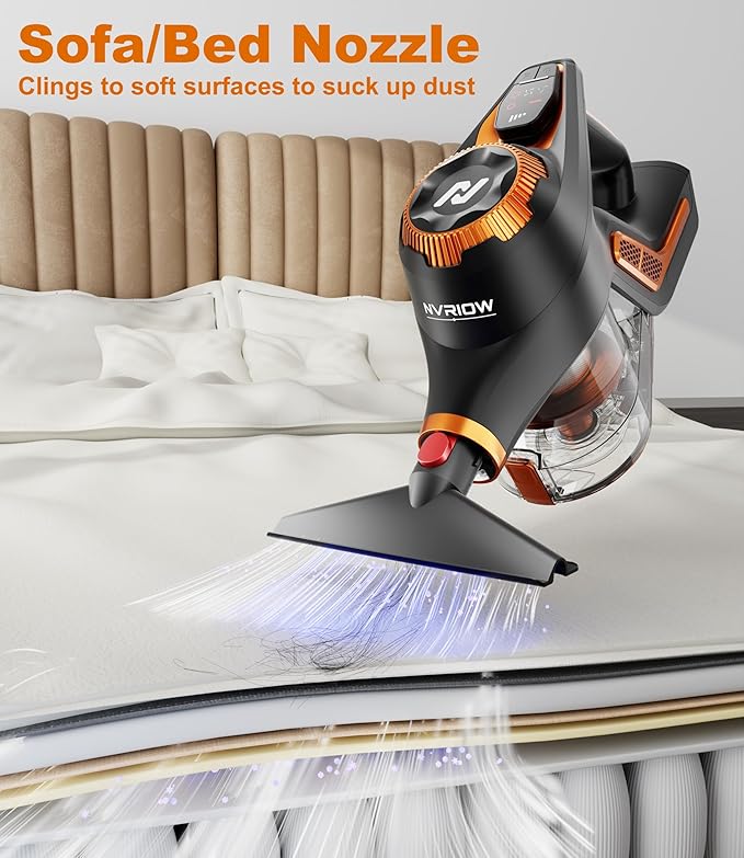 Cordless Vacuum Cleaner for Home, 45Kpa Stick Vacuum, Max 80mins Runtime, 1.5L Dust Cup, Rechargeable Lightweight Handheld Vacuum for Carpet/Hardwood Floor/Pet Hair/Car (Sunset Orange)