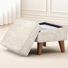 Ottoman Foot Rest, Small Footstool Ottoman with Storage, Modern Foot Stool with Adjustable Lid and Sturdy Wood Legs for Living Room, Bedroom, Couch, Enterway (Beige)