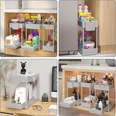 3 Pack Under Sink Organizers, 2-Tier Multi-Use Kitchen and Bathroom Organizers and Storage with Sliding Drawers，Bathroom Cabinet Organizer (Gray, 12.8 Inch)