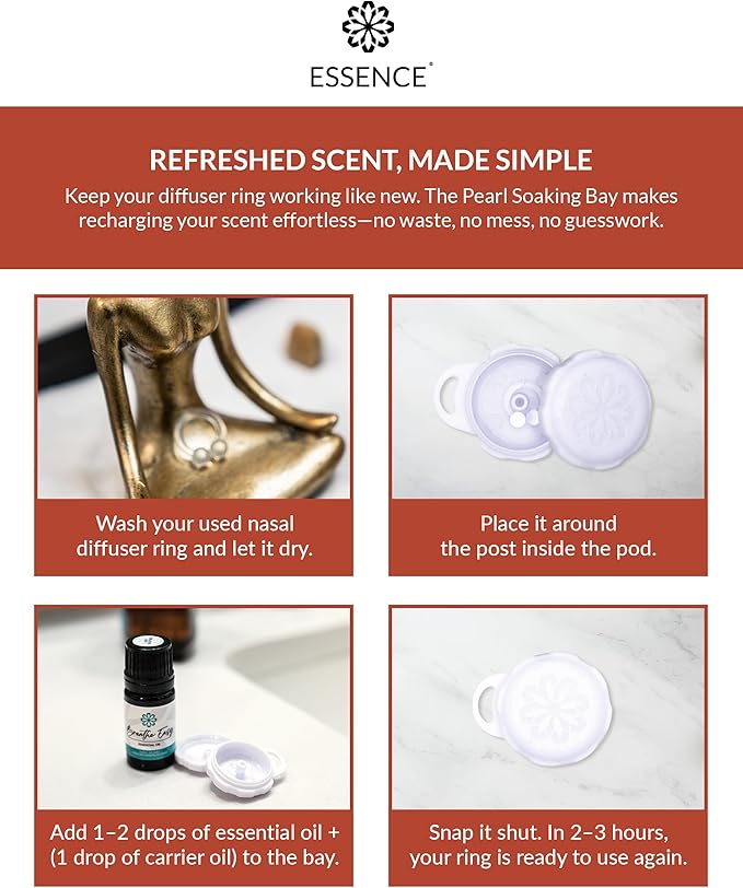 Essence Pearl Travel Case - Wearable Aromatherapy Kit with Nasal Diffuser Rings, Soaking Bay, and 5mL Essential Oil – Portable Wellness Gift Set for On?The?Go Self Care