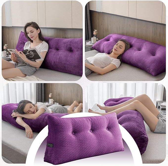 Large Bolster Triangular Headboard Wedge Backrest Positioning Support Bed Rest Reading Pillows Headboard Wedge Pillows for Day Bed with Removable Cover