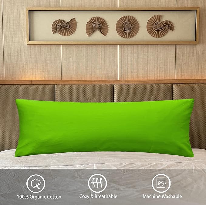 iMaylex Soft 100% Egyptian Cotton Zipper Pillow Case, Cozy and Lightweight Pillowcase, Easy Care, Green, Body, 20'' x 48''