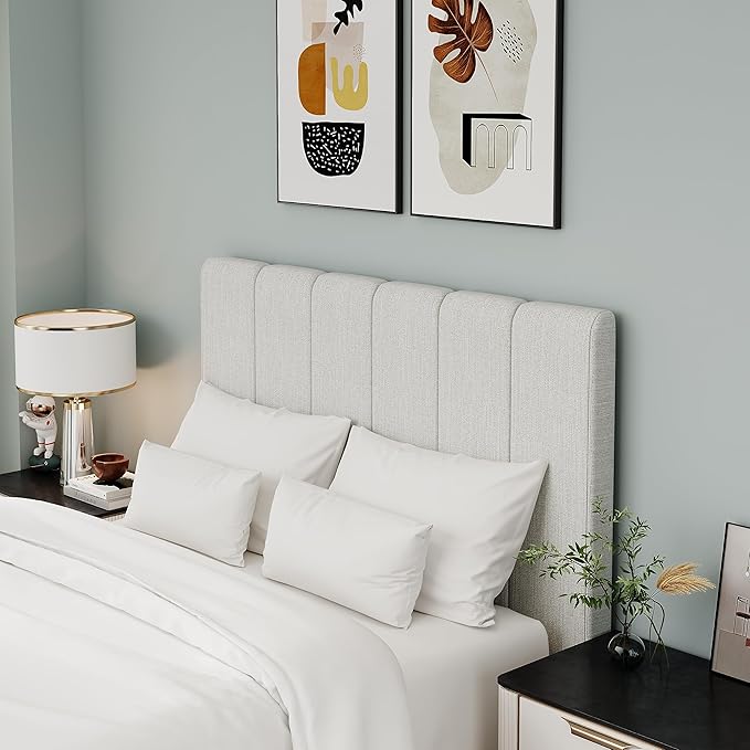 Yongchuang King Headboard Upholstered Headboards for King Size Bed Headboard Panels Adjustable Height Grayish White Linen Head Board