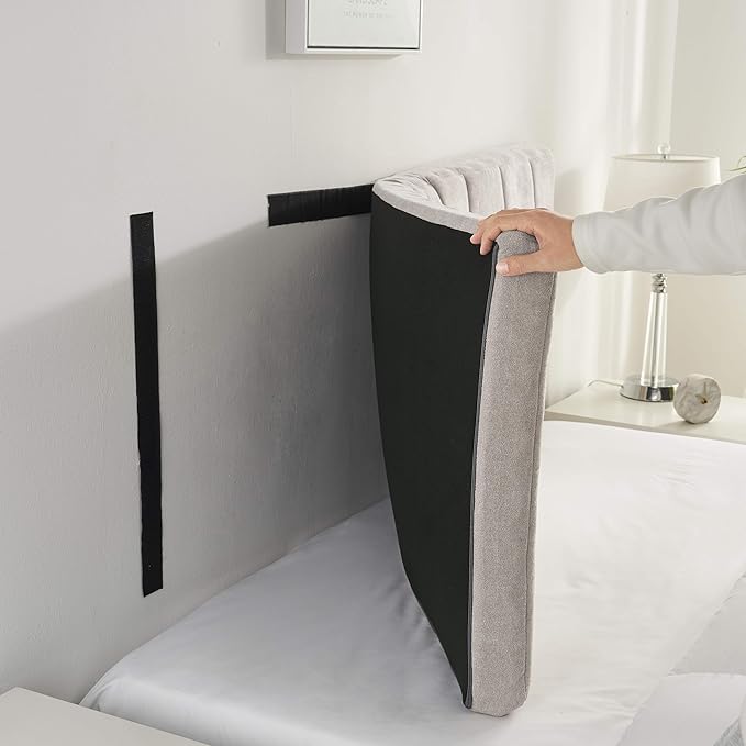 Nestl Upholstered Twin Headboard - Easy Assemble Channel Stitched Headboard Twin Size - Wall Mounted Headboards with 3D Soundproof Wall Panels Peel & Stick Floating Headboards, Silver