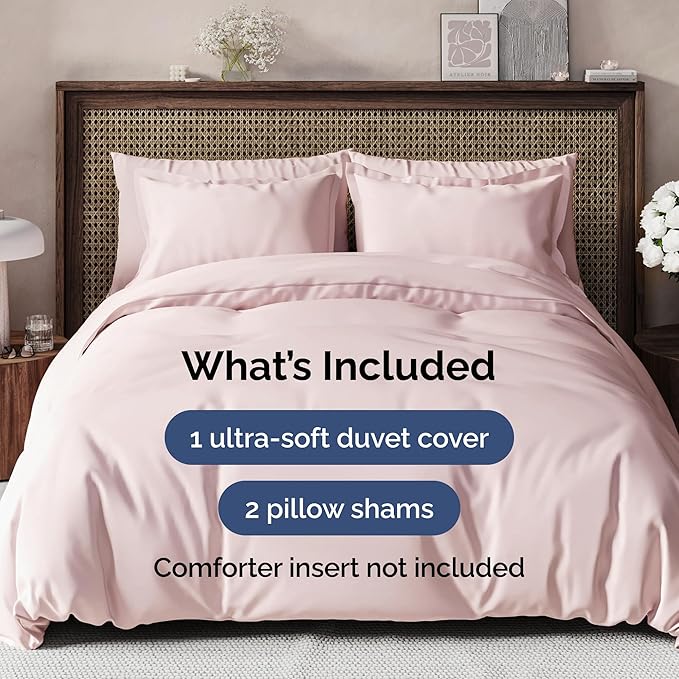 Duvet Cover Queen Size Set - Extra Soft Queen Size Duvet Cover 90 x 90 with 2 Pillow Shams - Hotel Luxury Easy Care & Fade Free w/Zipper Closures & Ties - Comfy Breathable Bedding Set (Lavender Pink)