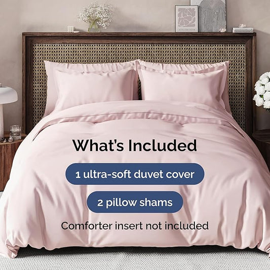 Duvet Cover Queen Size Set - Extra Soft Queen Size Duvet Cover 90 x 90 with 2 Pillow Shams - Hotel Luxury Easy Care & Fade Free w/Zipper Closures & Ties - Comfy Breathable Bedding Set (Lavender Pink)