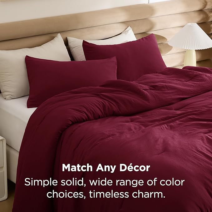 Bedsure King Size Comforter Set, Dark Red Soft Prewashed Bedding for All Seasons, 3 Pieces GentleSoft™ Warm Down Alternative Bed Set, 1 Lightweight Comforter (104"x90") and 2 Pillowcases (20"x36")