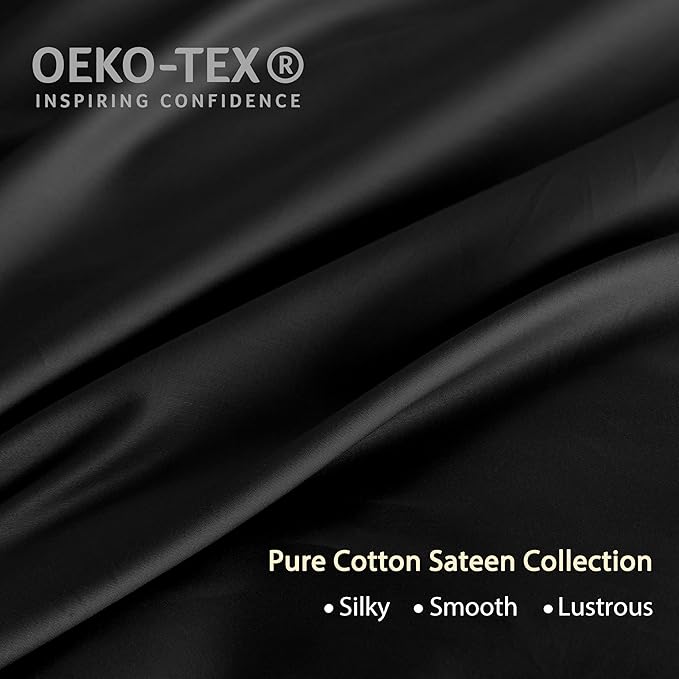 HeimenAogo Egyptian Cotton Duvet Cover Twin/Twin XL Sateen Weave, Silky Soft and Breathable Bedding Set with Zipper Closure, Long Staple Cotton Bed Linen Moonless Night Black 2Pcs (68"×90")