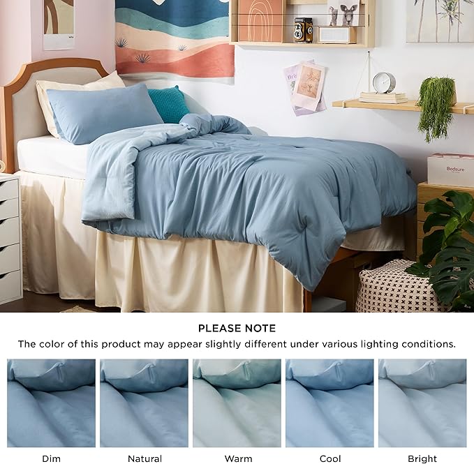 Bedsure Twin Size Comforter Set, Reversible Blue Soft Prewashed Bedding for All Seasons, 2 Pieces Warm Down Alternative Bed Set, 1 Lightweight Comforter (68"x88") and 1 Pillowcase