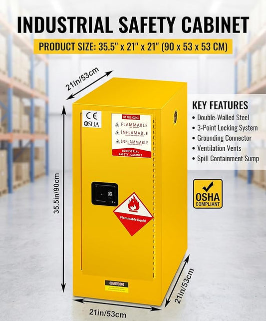 35" x 21" x 21"Flammable Safety Cabinet, 30 Gallon Fire Resistant Chemical Storage Cabinet with Adjustable Shelves for Industrial, Commercial, and Home Use，Yellow