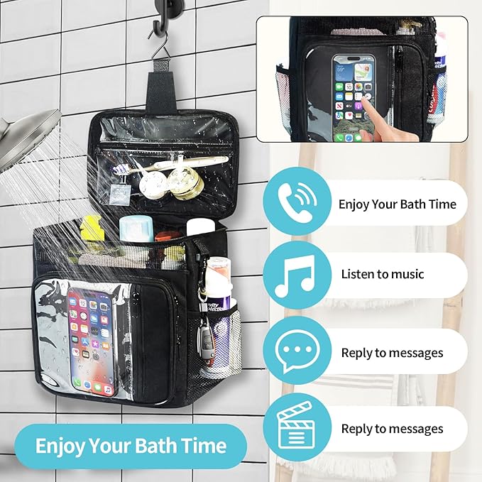 Dorm Room Essentials for Guys Girls Boys, Hanging Toiletry Bag，Waterproof Travel Shower Caddy Organizer with Clear Pockets, Mesh Compartments & Hook Portable Toiletry Bag for Gym, Camping, Cruise
