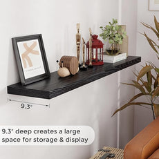 Fun Memories 55 Inch Floating Shelves for Wall, 55x9.3 Large Floating Shelf for Bedroom, Kitchen, Bathroom, Wall Mounted Rustic Wood Shelves with Invisible Bracket for Books, Decor, Black