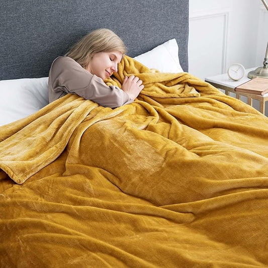 IR Imperial Rooms Fleece Blanket Twin Size 60 x 80 Inches - Super Soft Fluffy Throw Blanket for Sofa and Bed - Warm and Cozy Lightweight 400 GSM Microfiber Bed Throws Blankets (Twin, Mustard)