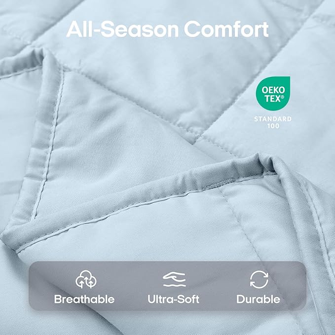 ZonLi Weighted Blanket for Adults (48"x72", 12lbs, Cambridge Blue) Twin Size High Breathability Cooling Heavy Blanket, Soft Material with Premium Glass Beads, All-Season, Easy Care