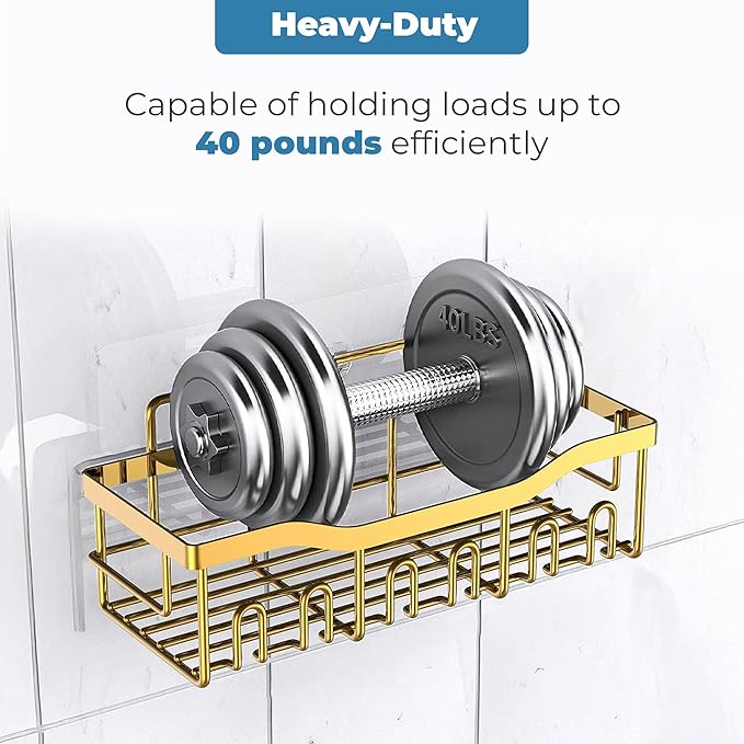 Fab Glass and Mirror 5-Pack Shower Caddy, Gold - Shower Organizer & Shelves for Efficient Storage, Bathroom Caddy for Wall Organizer, Durable Showers Wall Caddy