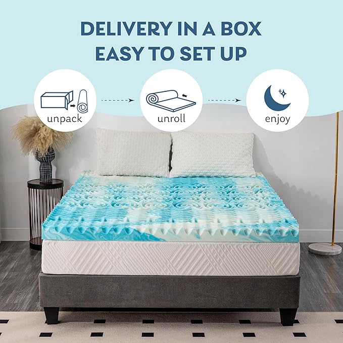 4 Inch 5-Zone Full Memory Foam Mattress Topper, Gel Infused Foam Mattress Topper for Pressure Relief, CertiPUR-US Certified Full Bed Topper,Blue, 54"×75"