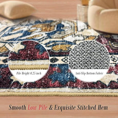 RUGSURE Washable Area Rugs - Perfect for Living Room, Bedroom, Kids Room, Nursery - Stain & Water Resistant Non-Slip, Pet & Child Friendly, Vintage Tribal Area Rugs (Rust and Blue, 5' x 7')