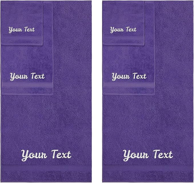Personalized Towels, Hotel & Spa Quality, Super Soft, Highly Absorbent, Bathroom Sets, 100% Cotton Monogrammed towels 6 Piece Towel Set, Includes 2 Bath Towels, 2 Hand Towels, 2 Washcloths, Purple