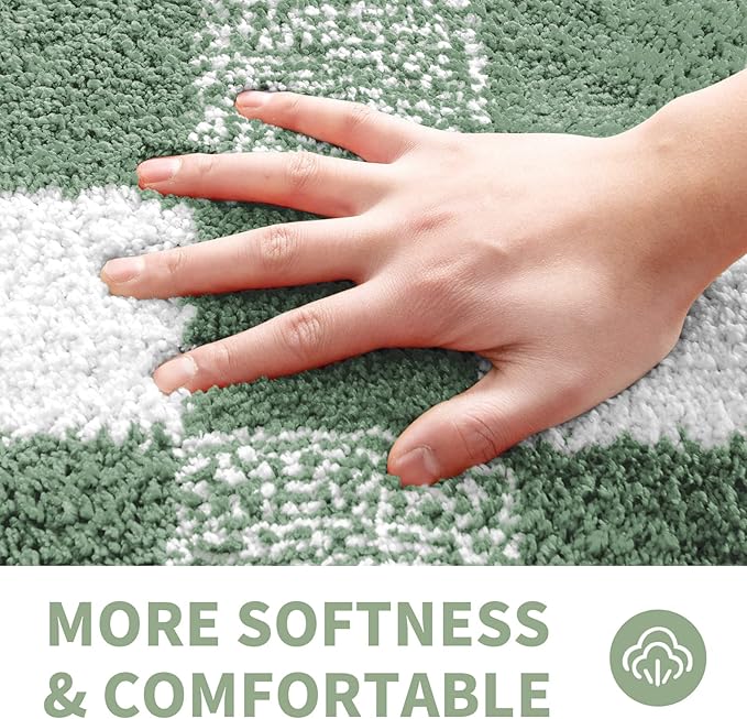 CozeCube Bath mats for Bathroom Non Slip, Fluffy Absorbent Microfiber Bath mat Washable, Aesthetic Bathroom Rugs, Small Sage Green Checkered Bath mat, Sage Green, 24" x 16"