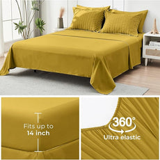 HYMOKEGE Mustard Yellow Twin XL Comforter Set Seersucker 5 Pieces, All Season Luxury Bed in a Bag for Bedroom, Bedding Set with Comforter, Sheets, Pillowcase & Sham